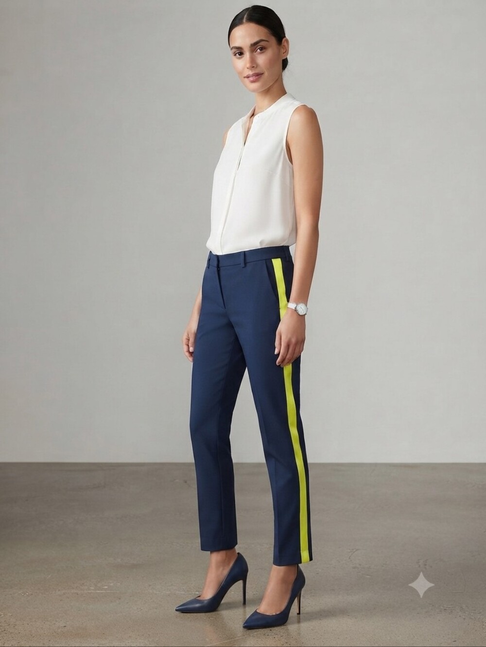 Millie Mackintosh Women's Tuxedo Pants Ankle Black/Yellow Satin UK Size 6 US 2
